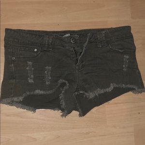 Olive green denim shorts